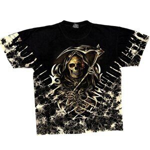 Vintage Survivors Grim Reaper Skull Graphic TShirt Black Cotton XL